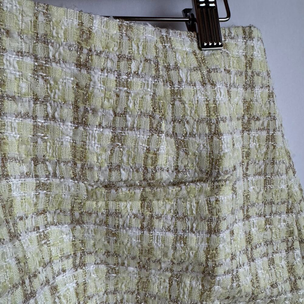 Rumored Coco Mini Skirt Yellow Shimmer Tweed Size 10 NWT Preppy Parisian - Picture 4 of 9